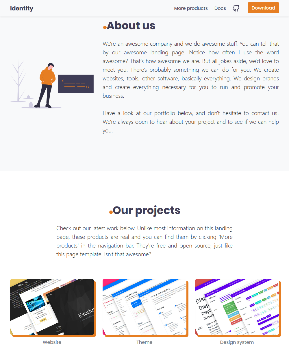 Identity - free landing page template gallery image