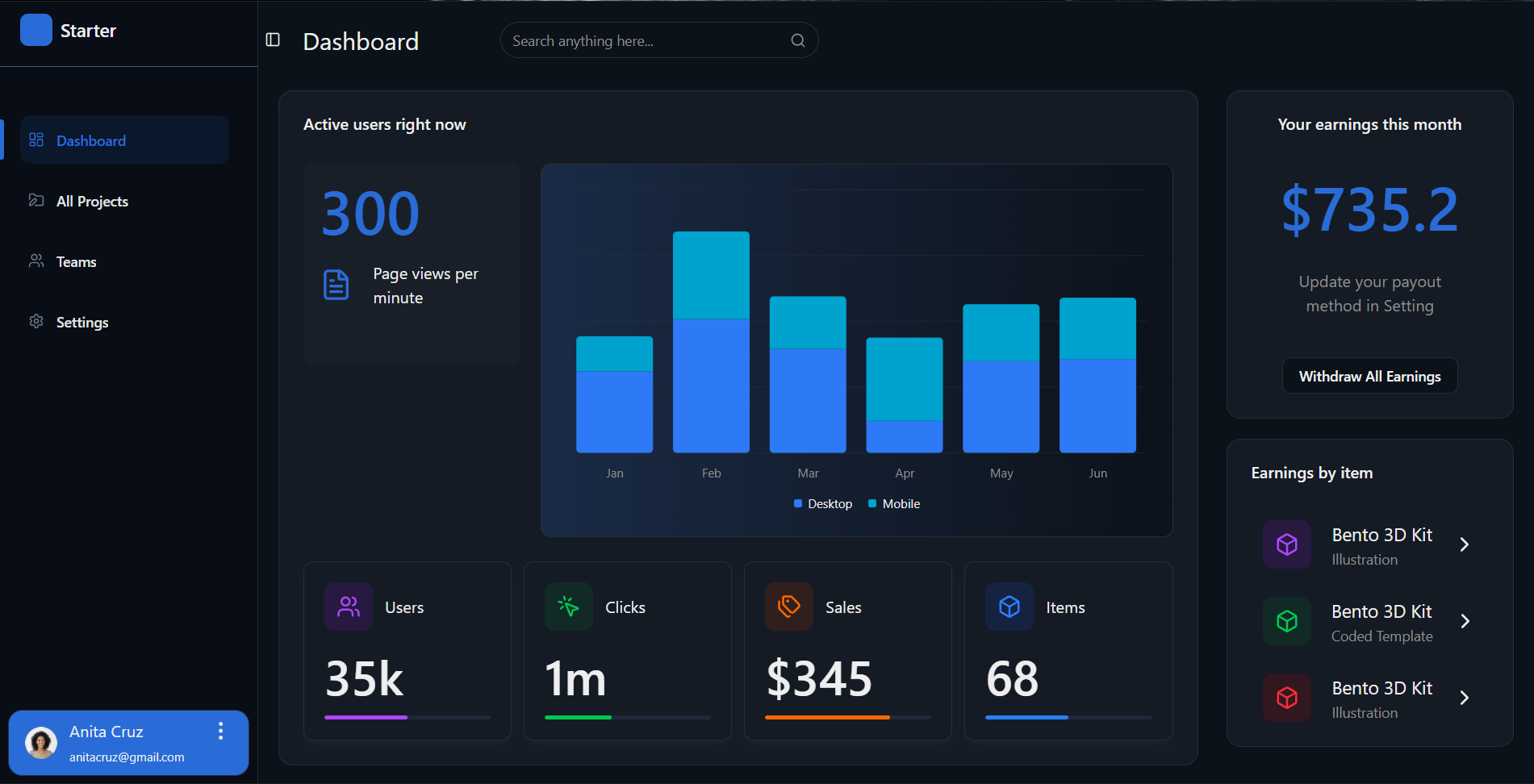React Dashboard Starter Kit gallery image