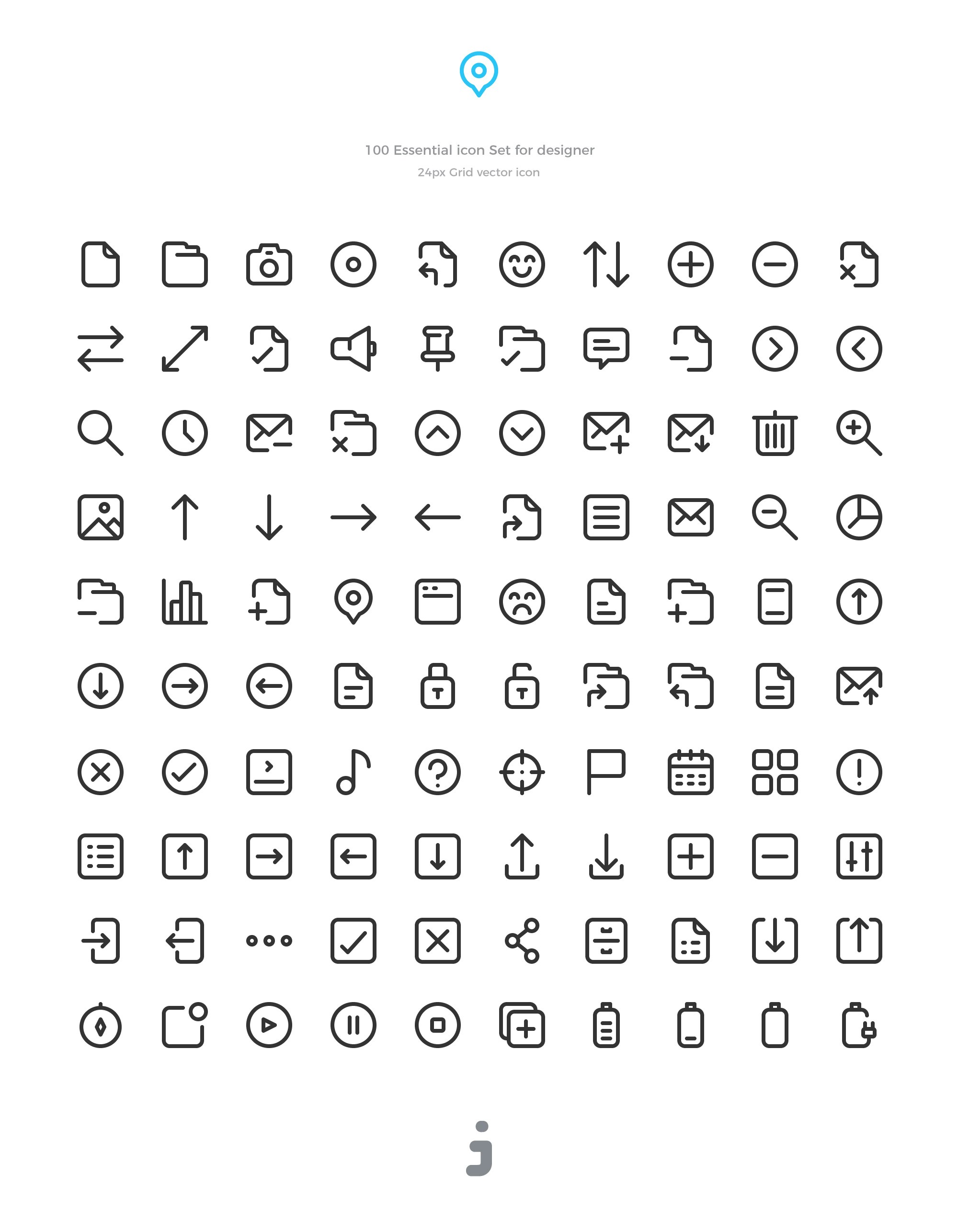 100 Free Essential icon set for designer gallery image