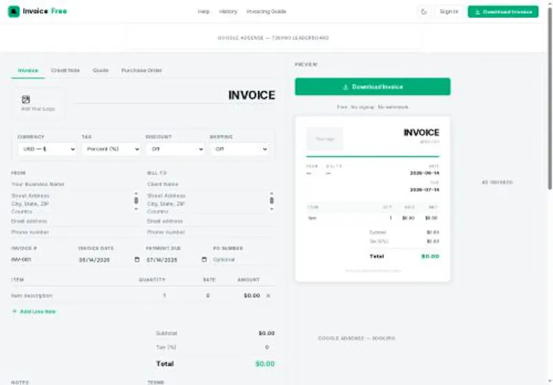 Free Invoice Generator — InvoiceFree screenshot 1