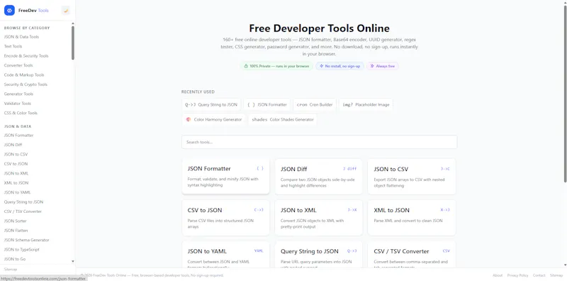 FreeDev Tools Online screenshot 1