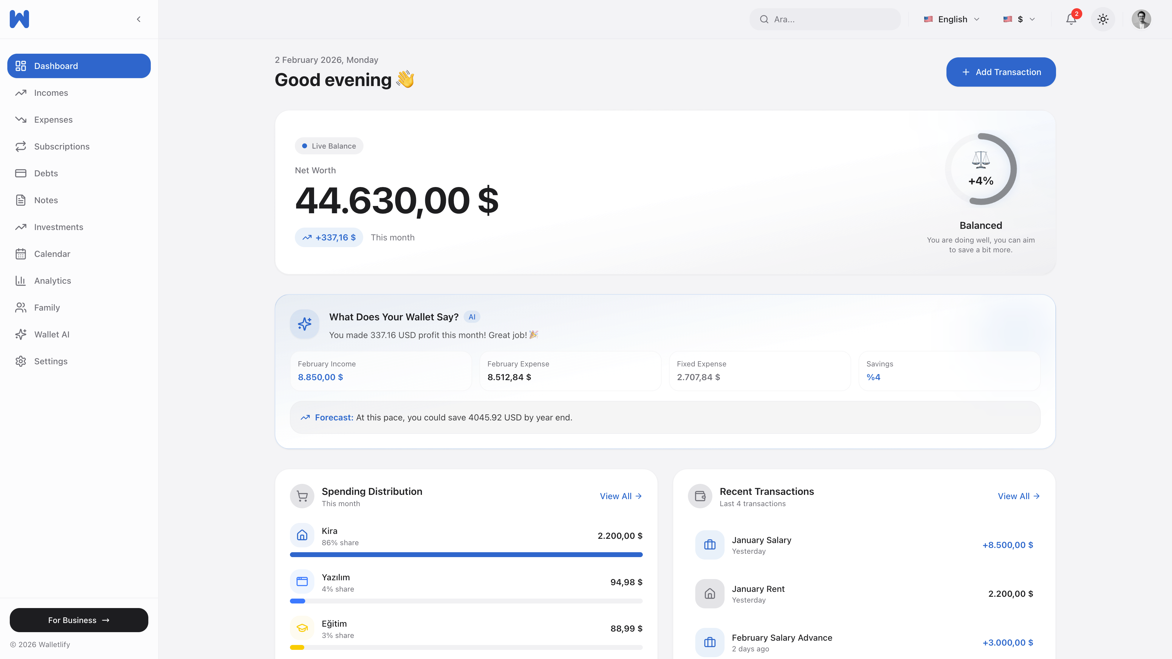 Walletlify - Main product screenshot demonstrating key features and user interface