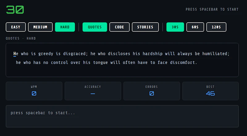 Typewriter Speed Tester screenshot 1