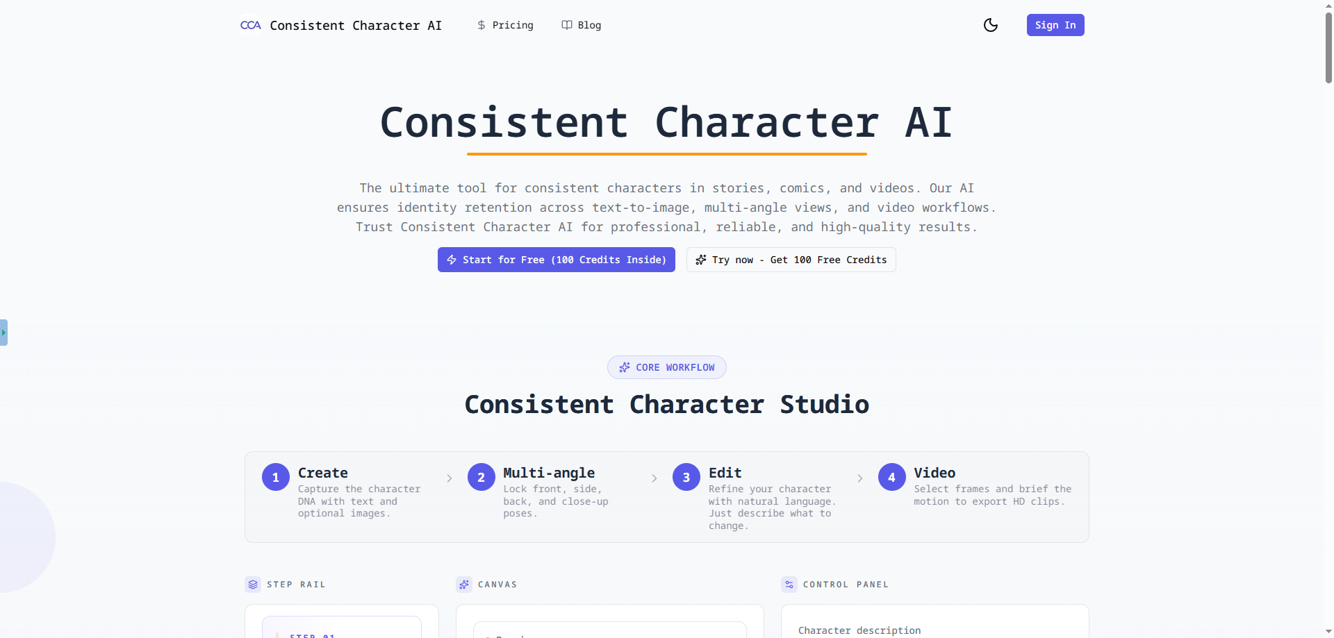Consistent Character - Main product screenshot demonstrating key features and user interface