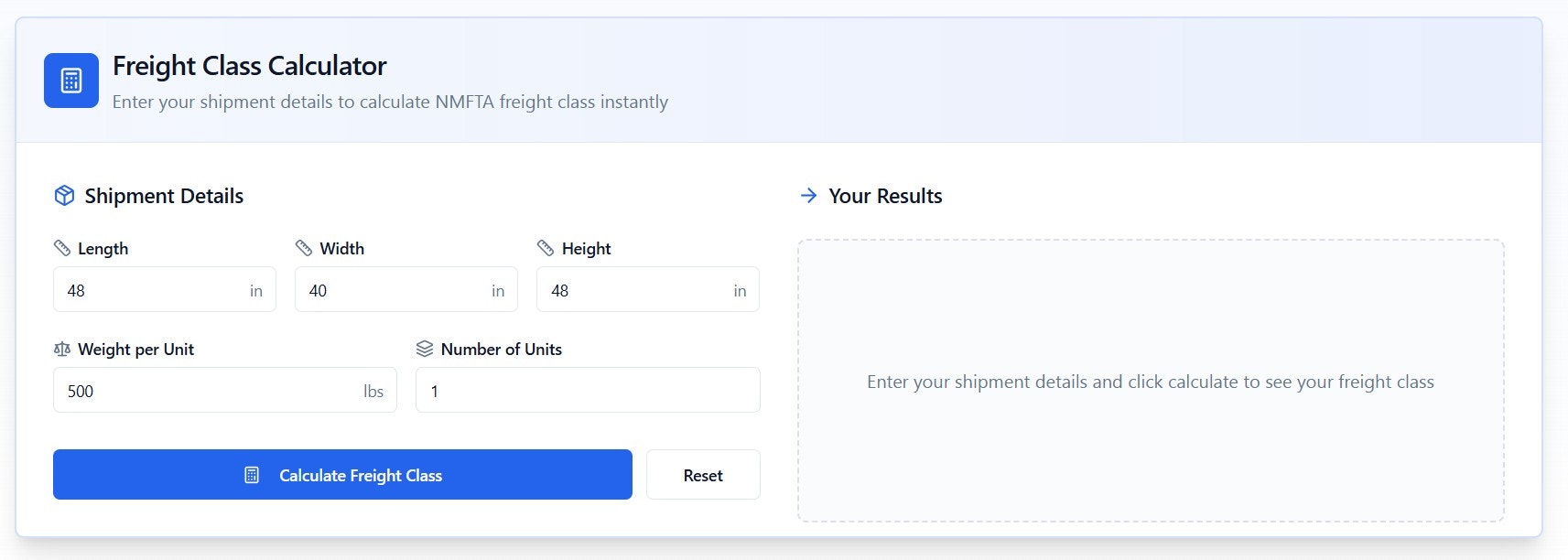 Freight Class Calculator - Screenshot 2 showing product features and functionality