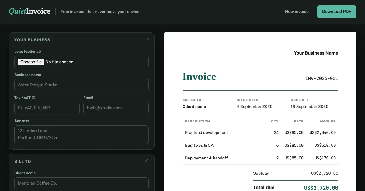 QuietInvoice — Quick Invoice Generator gallery image