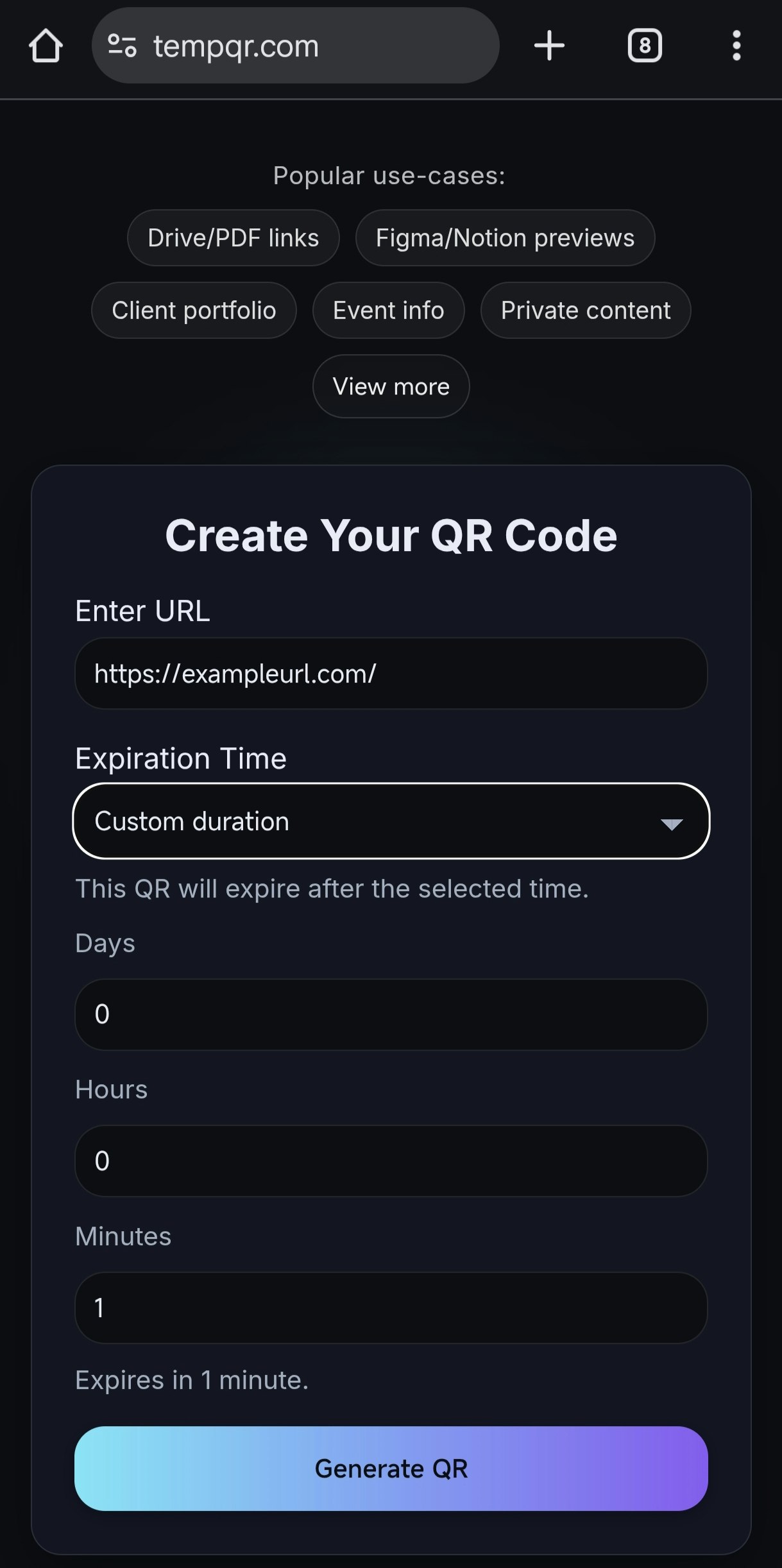 TempQR - Screenshot 2 showing product features and functionality