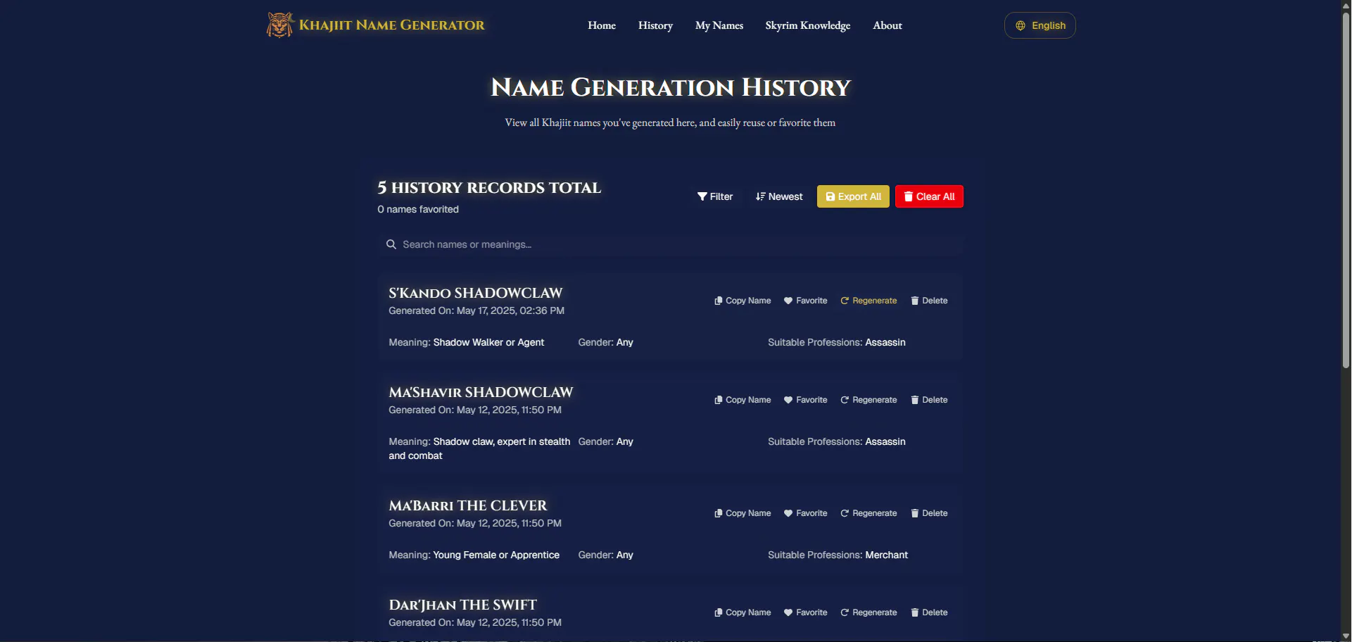 Khajiit Name Generator gallery image