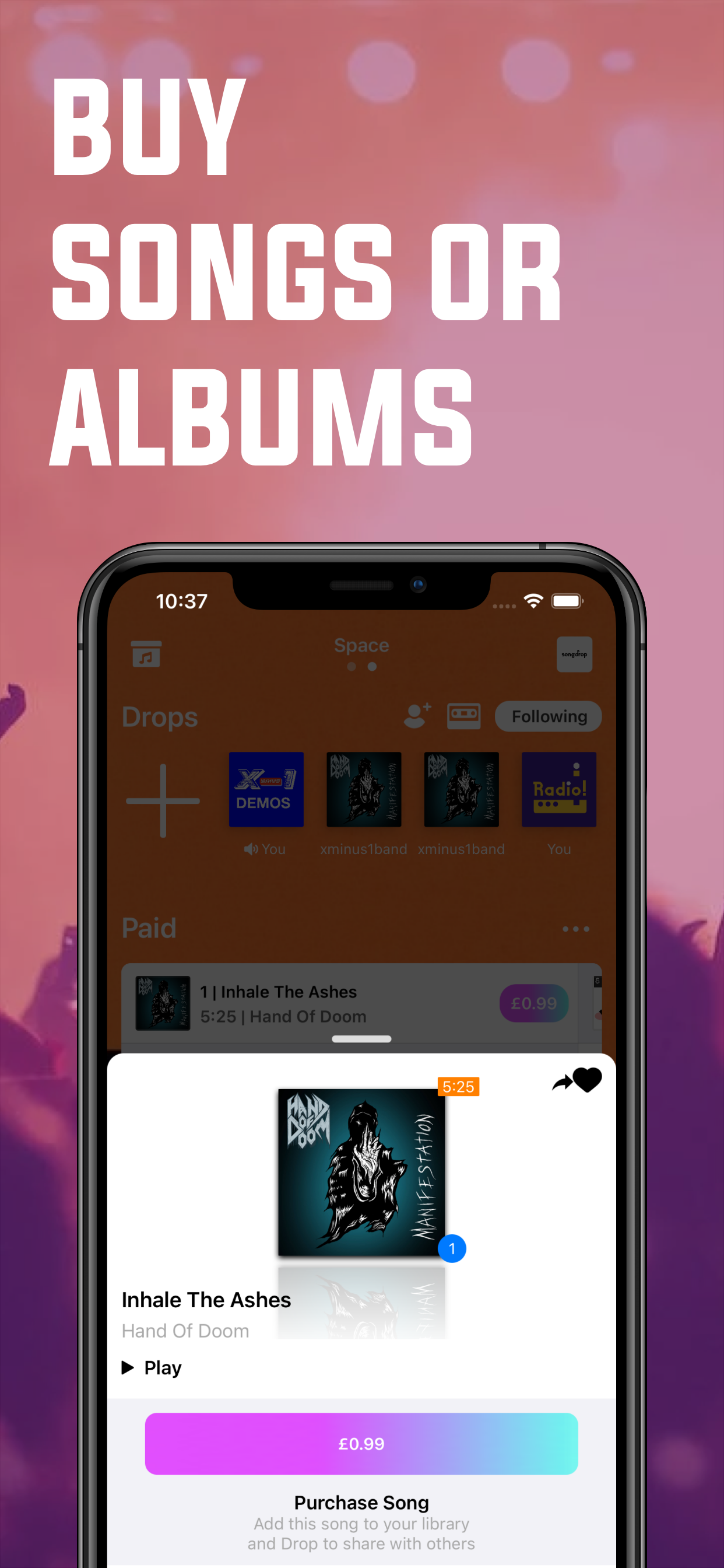 Songdrop - La música nos conecta - música, independiente, iOS, aplicación media 3