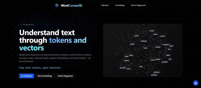 WordCanvas3D - Main screenshot showing features and interface