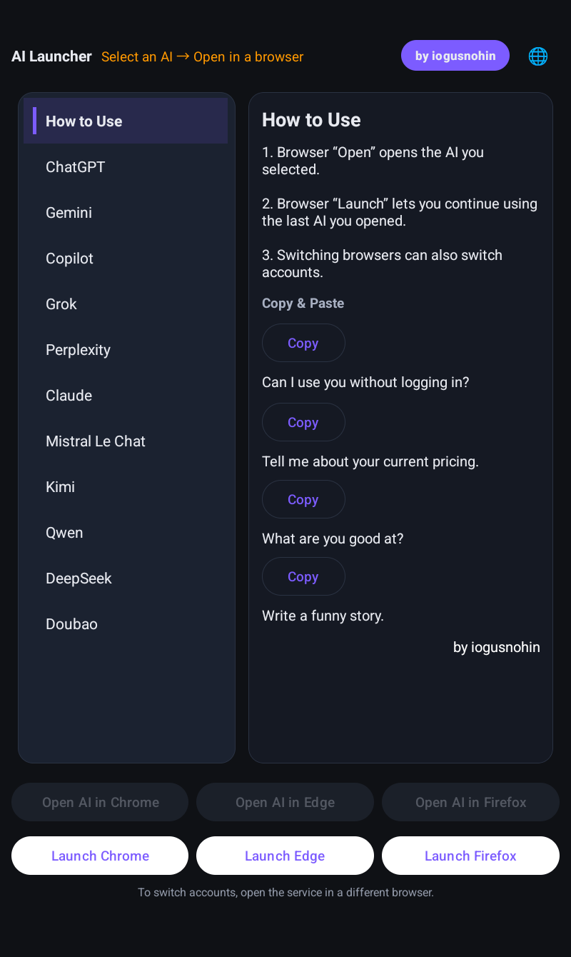 AI Launcher - Main product screenshot demonstrating key features and user interface
