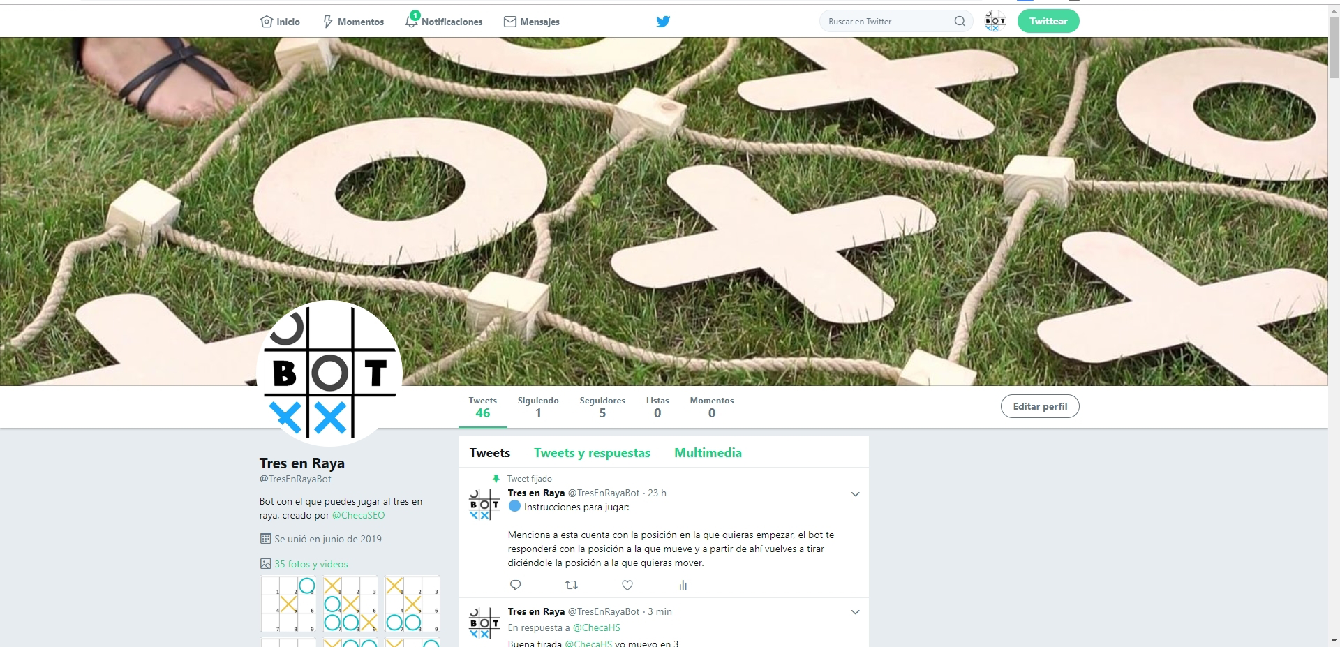 Tic Tac Toe Twitter Bot gallery image