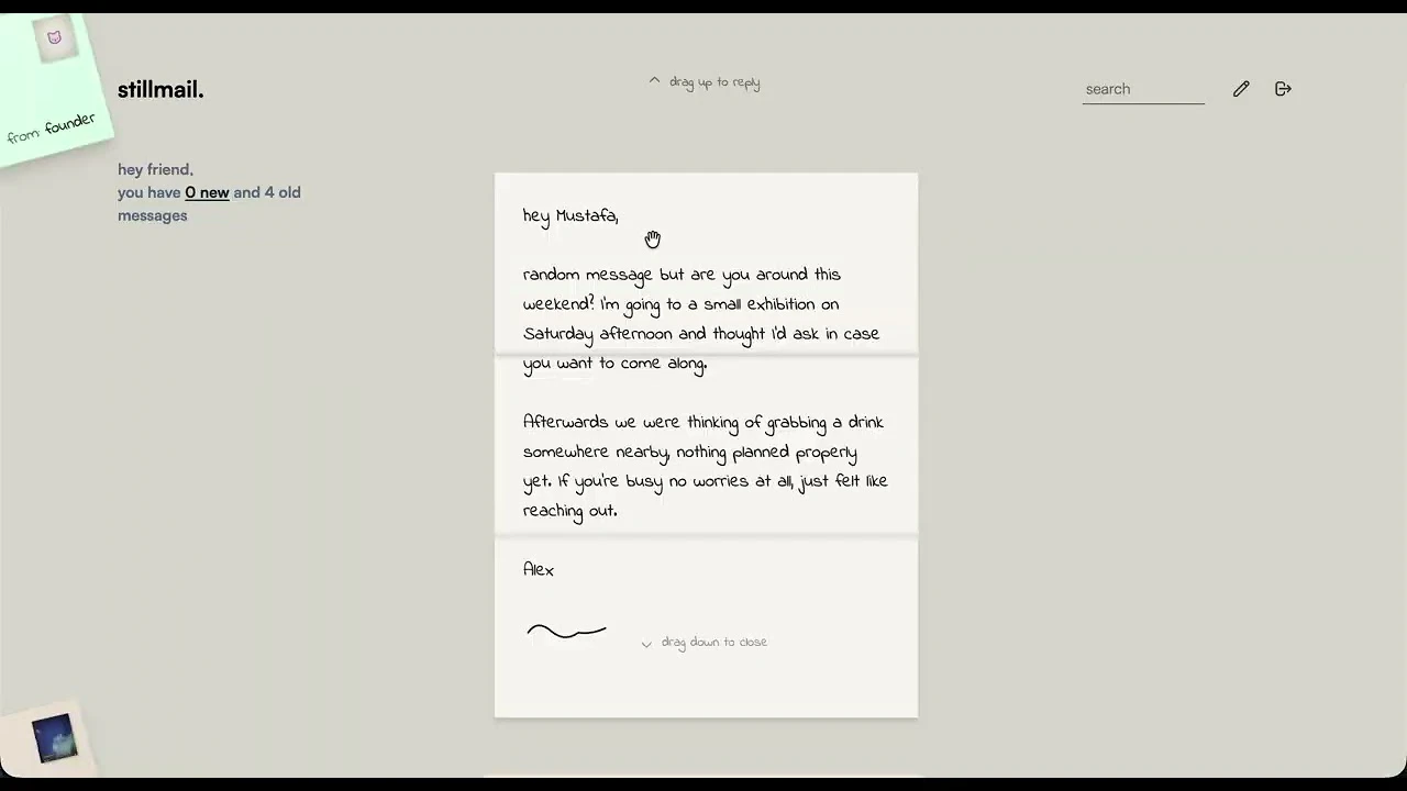 startuptile stillmail.-minimalist email app for friends to send digital letters