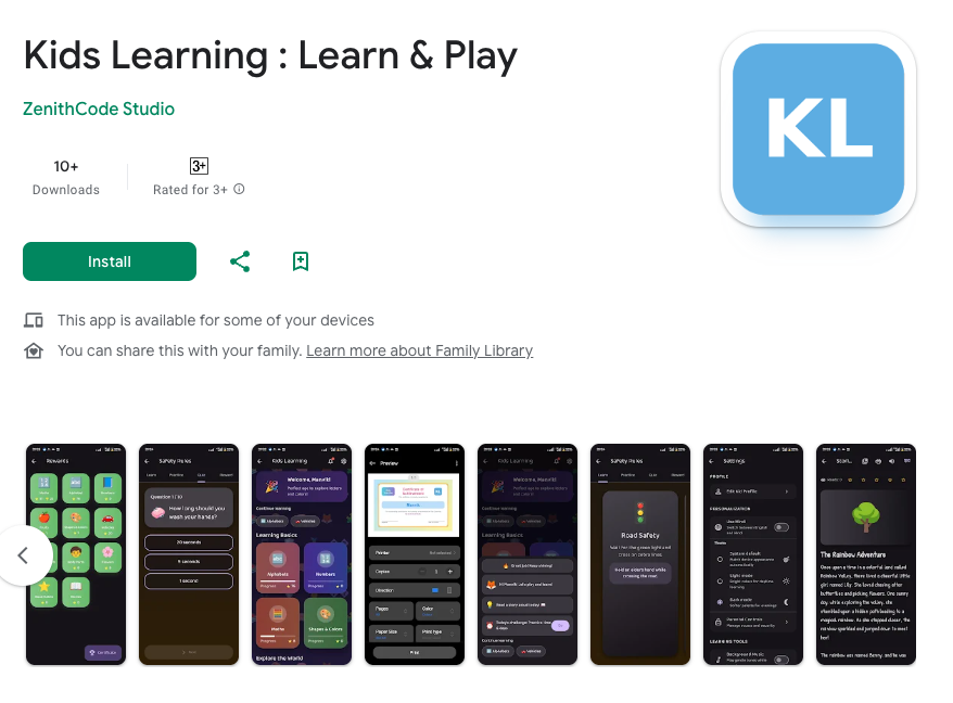 Kids Learning : Learn & Play - Main screenshot showing features and interface