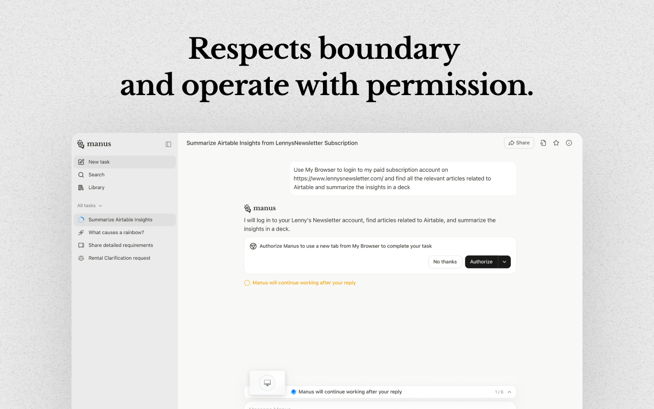Manus Browser Operator - Screenshot 3 showing product features and functionality
