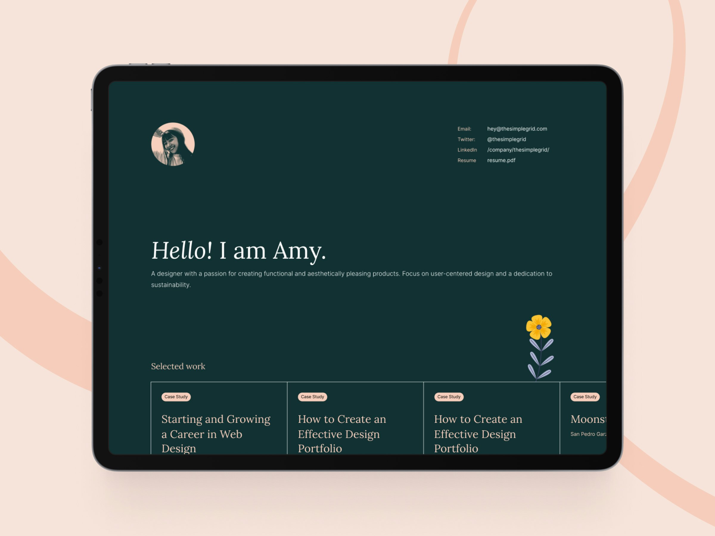 Amy Pagefolio • 무료 포트폴리오 템플릿 - 독특한 디자인 작업을 전시하기위한 최소한의 템플릿 미디어 2