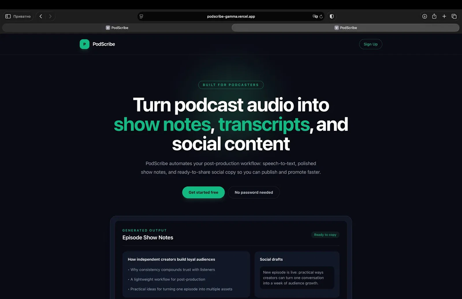 PodScribe screenshot 1