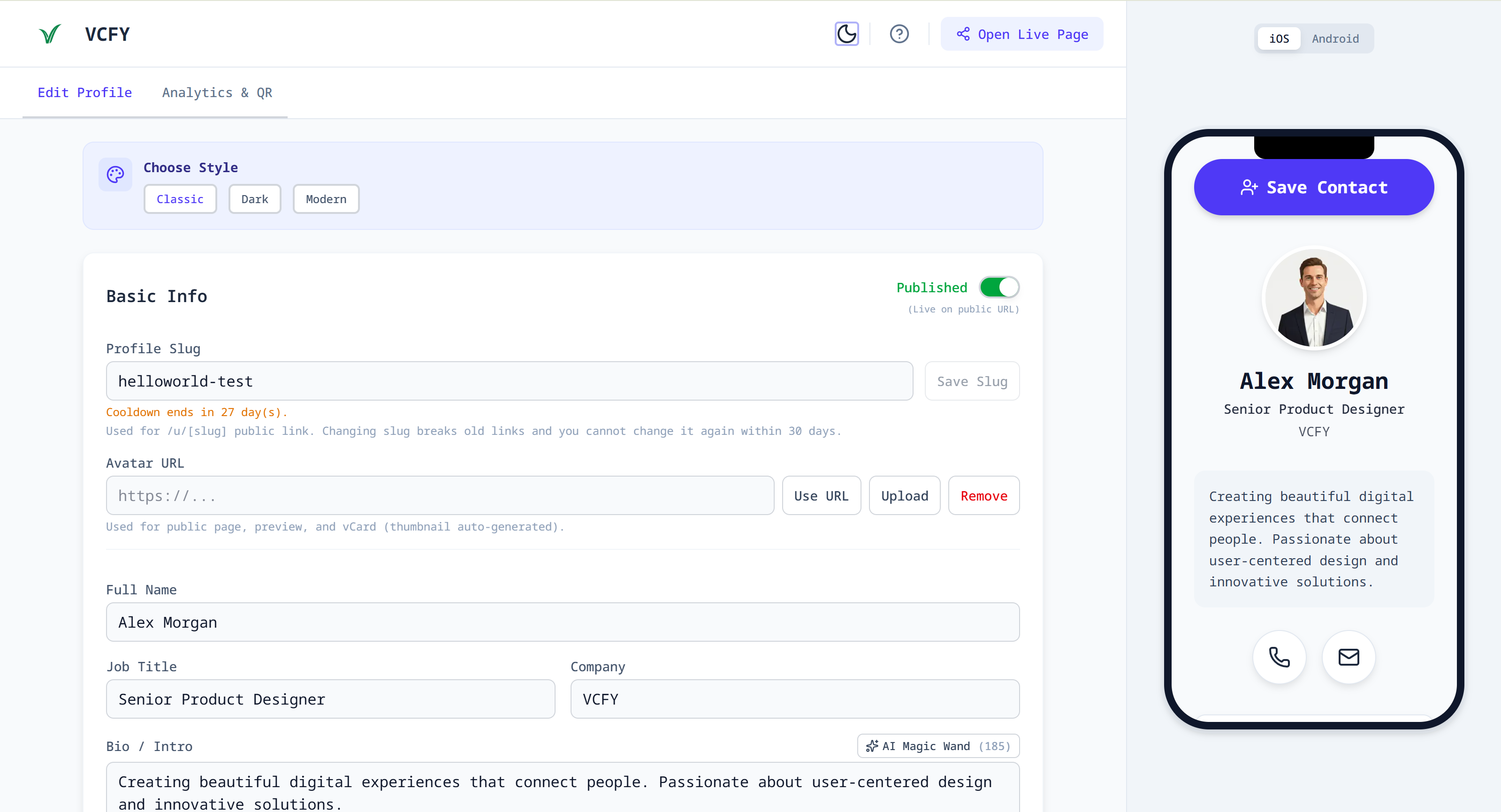 VCFY - Screenshot 3 showing product features and functionality