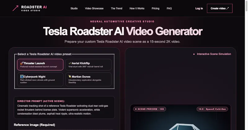 Tesla Roadster AI Video Generator screenshot 1