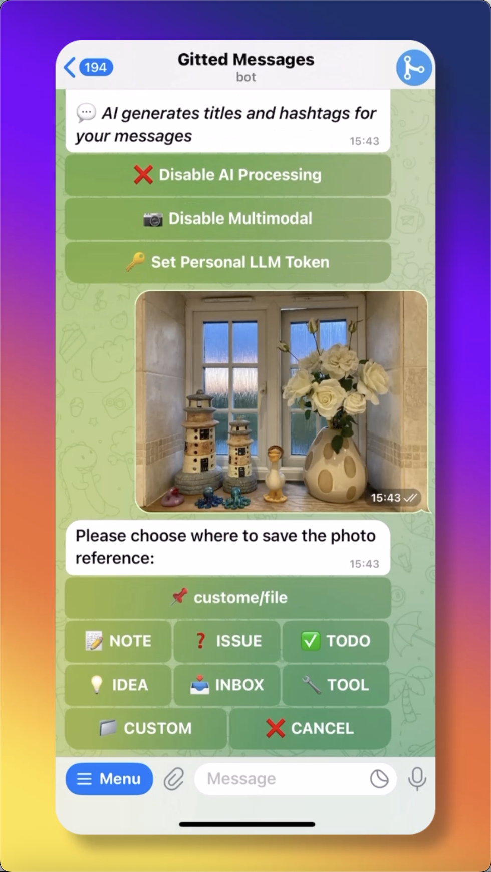 Msg2Git - Git-Powered Alternative to Telegram Saved Messages media 5