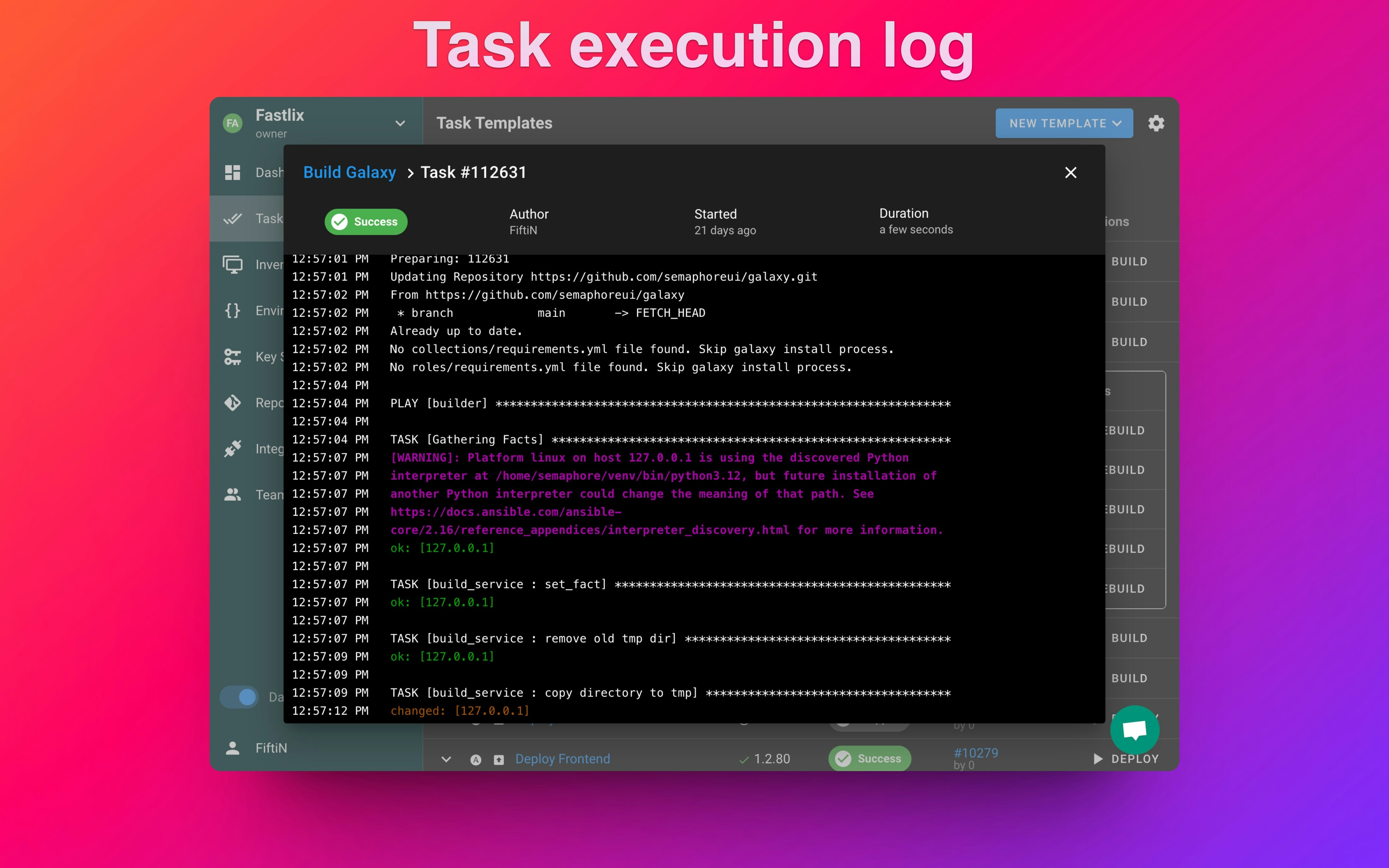 Semaphor - Moderne Benutzeroberfläche für Ansible, Terraform und Bash Medien 4