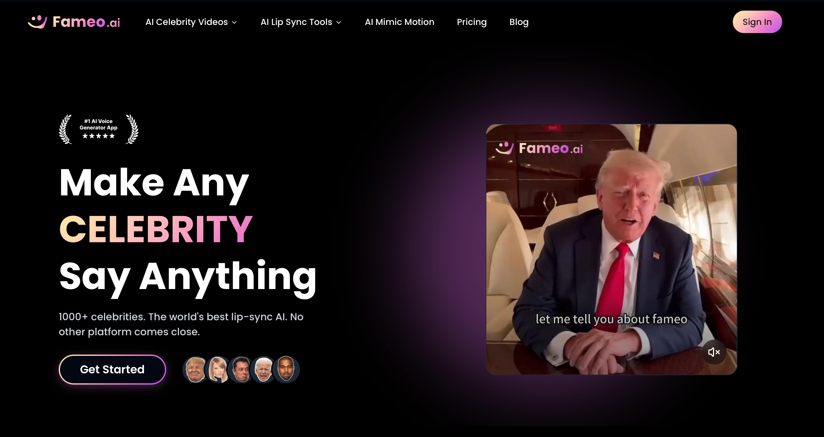 Fameo AI - Main product screenshot demonstrating key features and user interface