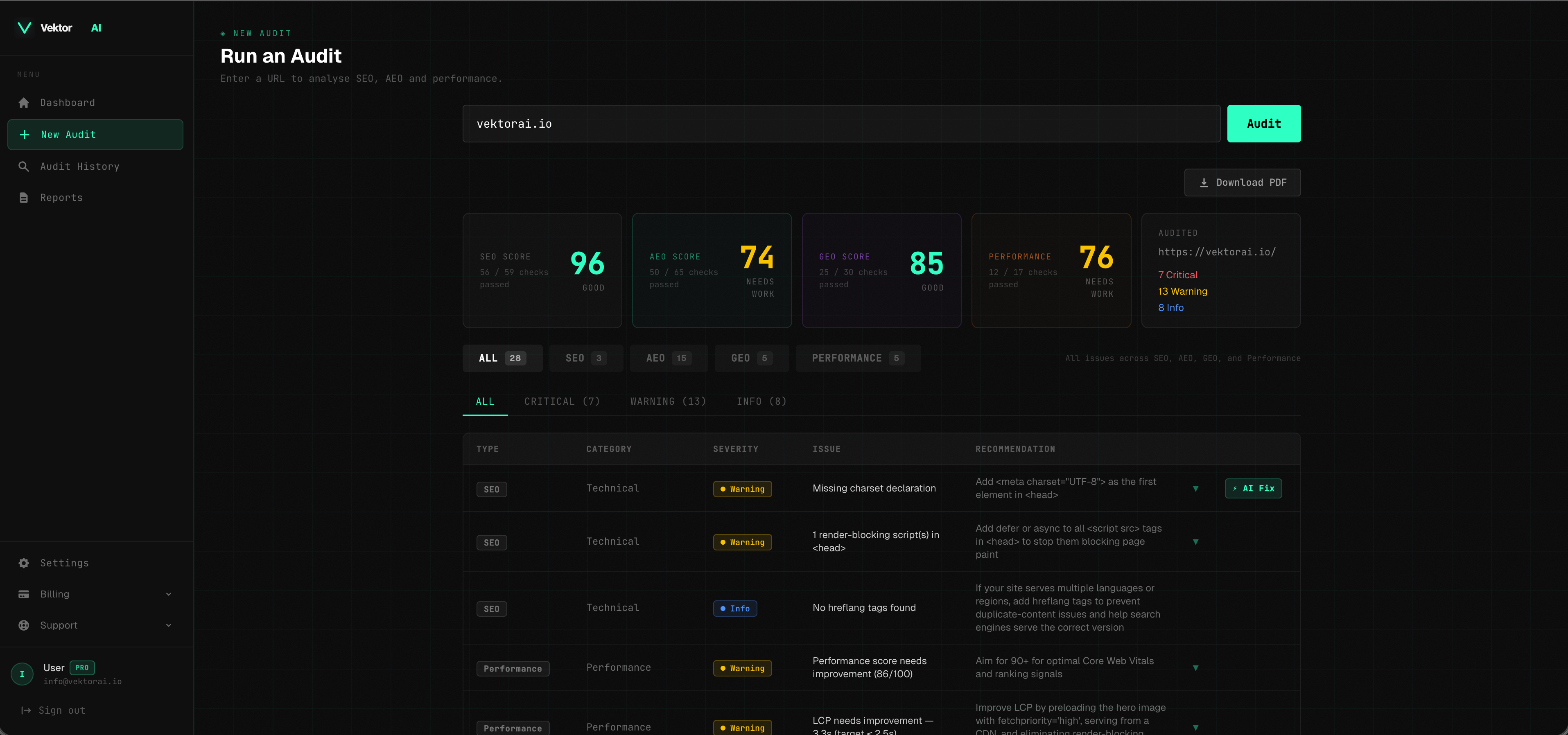 VektorAI — AI Visibility Audit Tool - Screenshot 2 showing product features and functionality