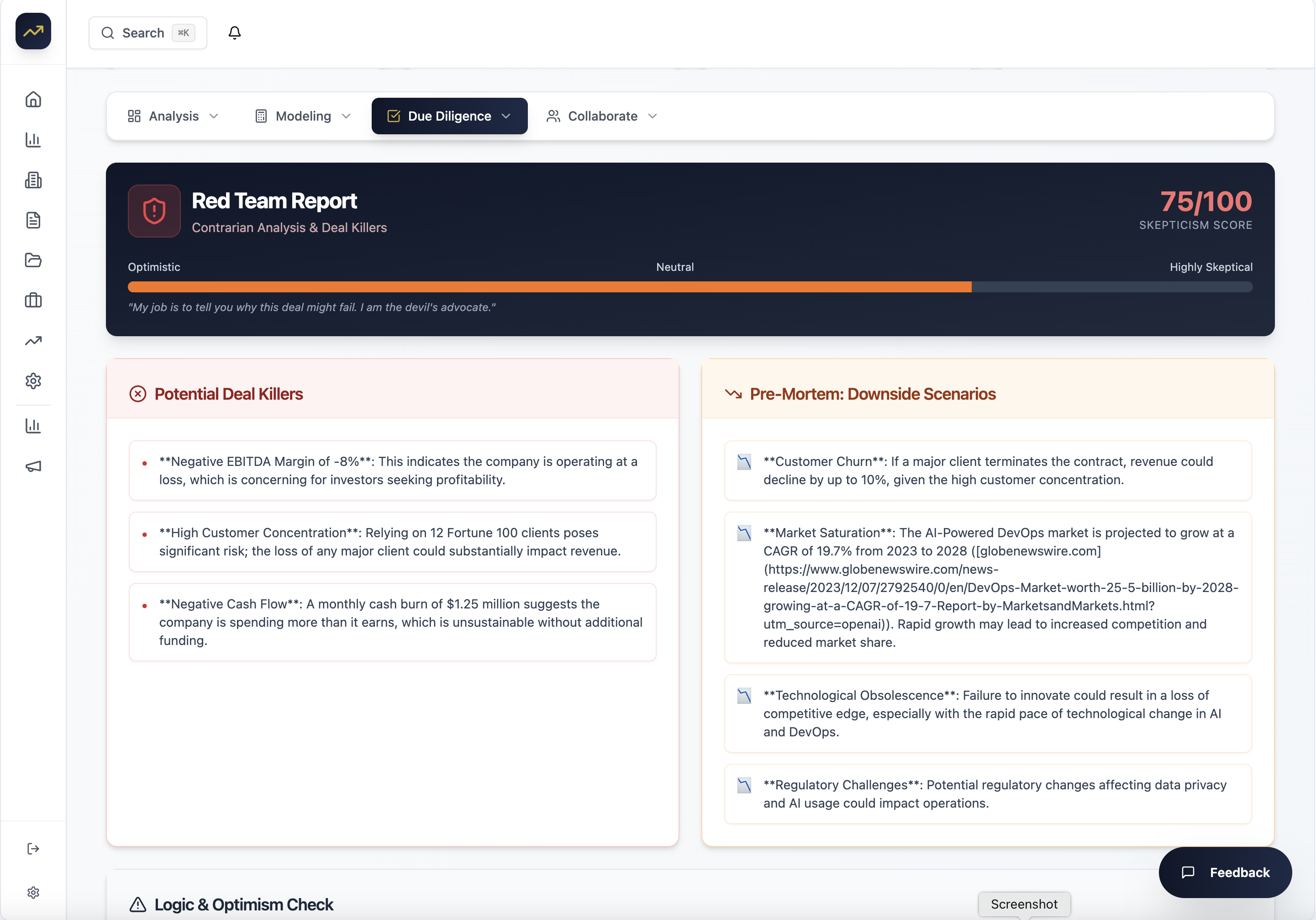 Dealforge AI – M&A OS with Red Team - Main product screenshot demonstrating key features and user interface