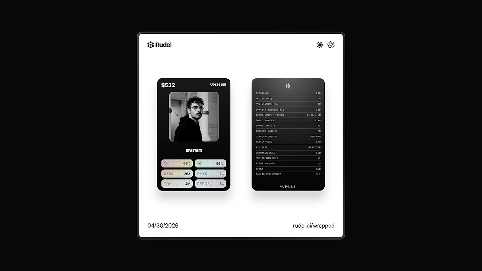 Claude Code & Codex Usage Trading Cards by Rudel screenshot 4