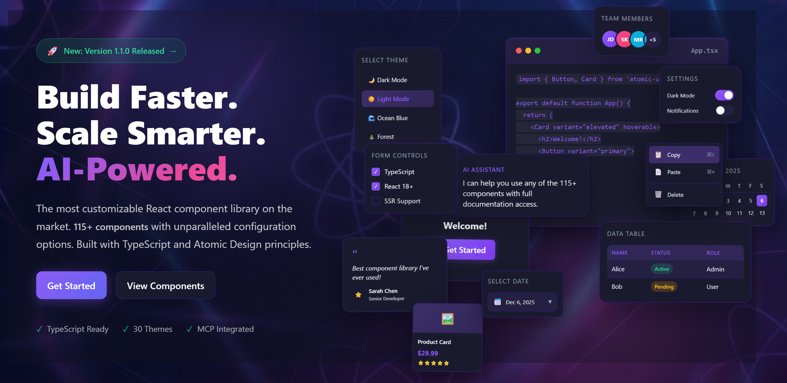 Atomic UI Components - Main product screenshot demonstrating key features and user interface