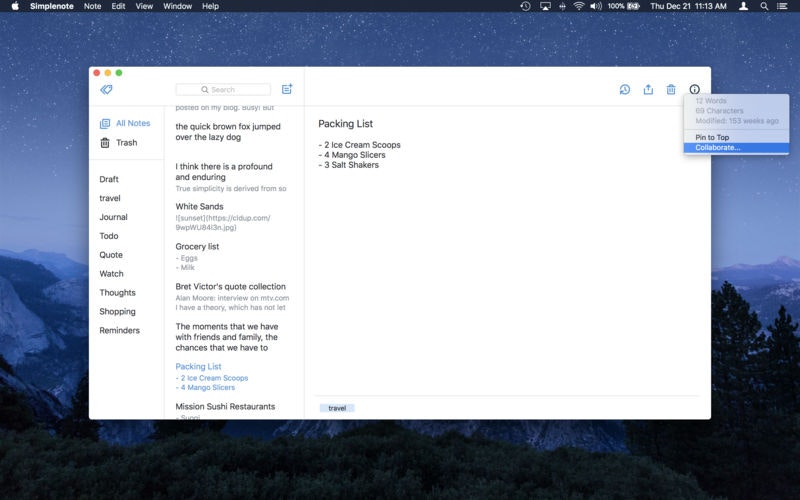 Simplenote 1.2.0 for Mac gallery image
