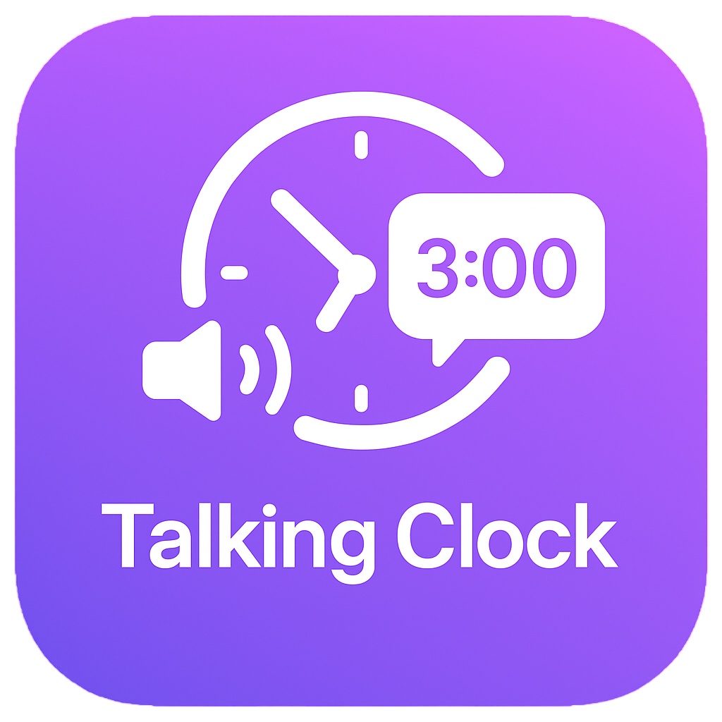 Talking Clock- time announcer app - Product Hunt launch logo and brand identity