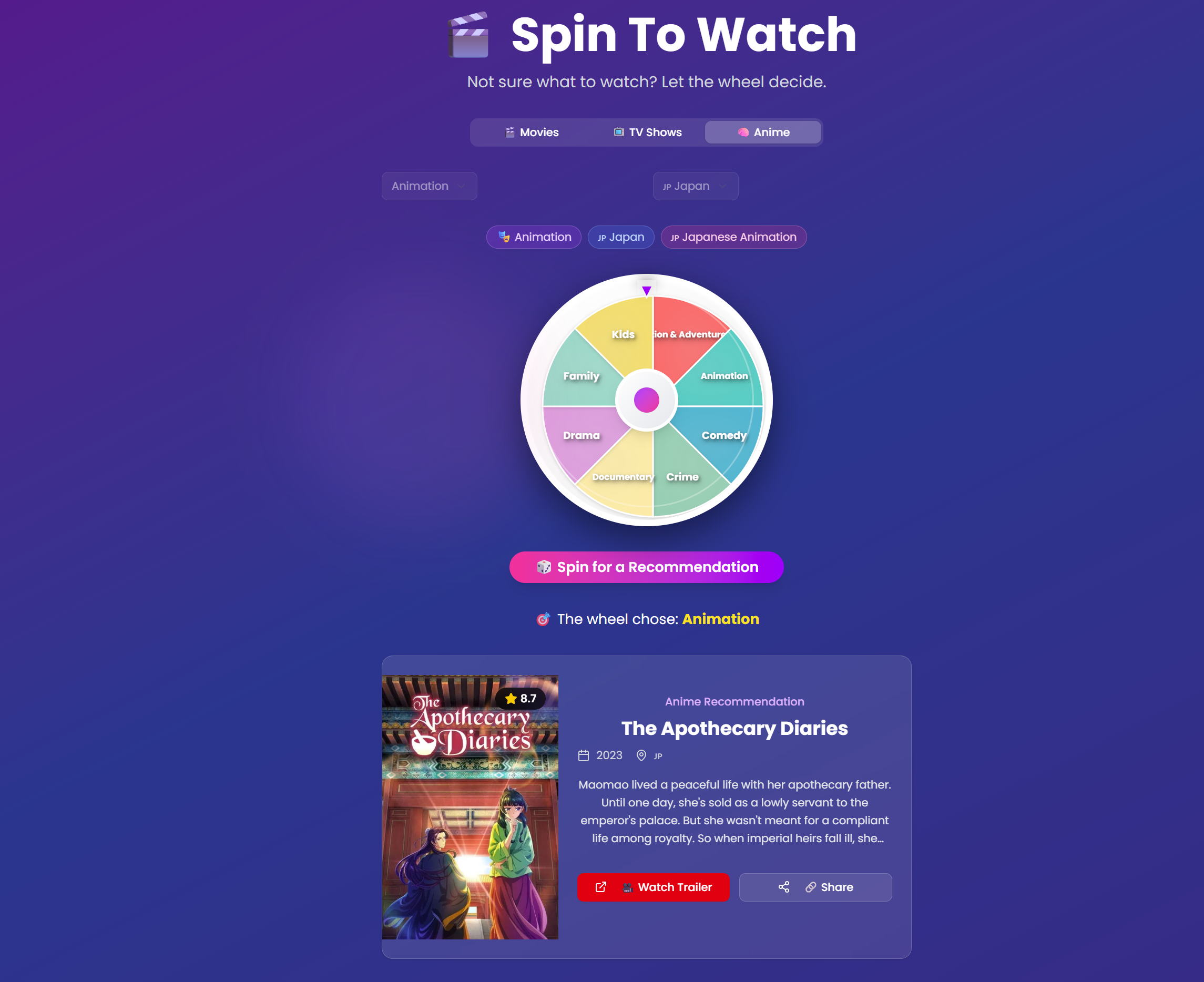 SpinToWatch - Spin the wheel to find your next movie, show, or anime! media 3