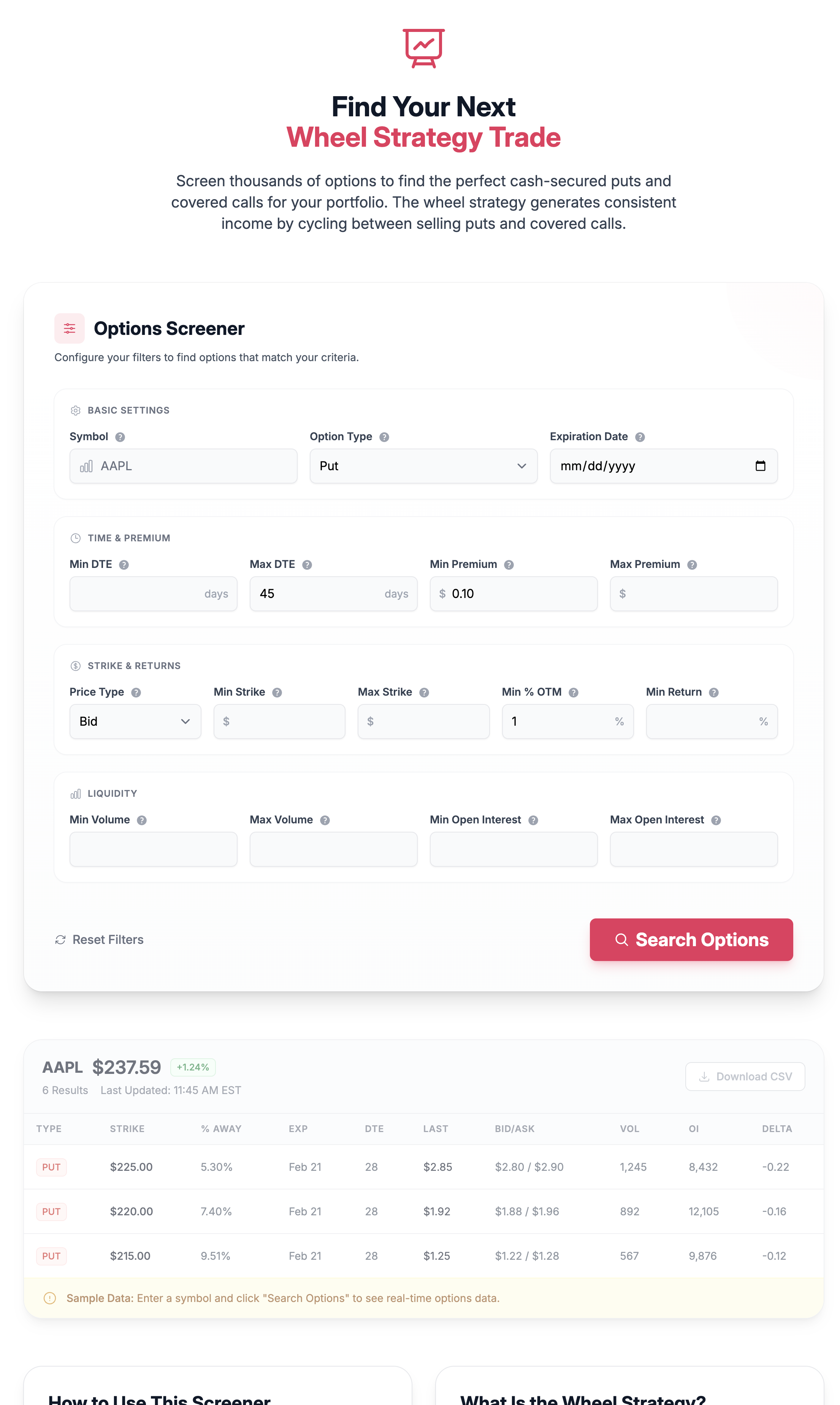 Options Cafe - Wheel Trade Screener