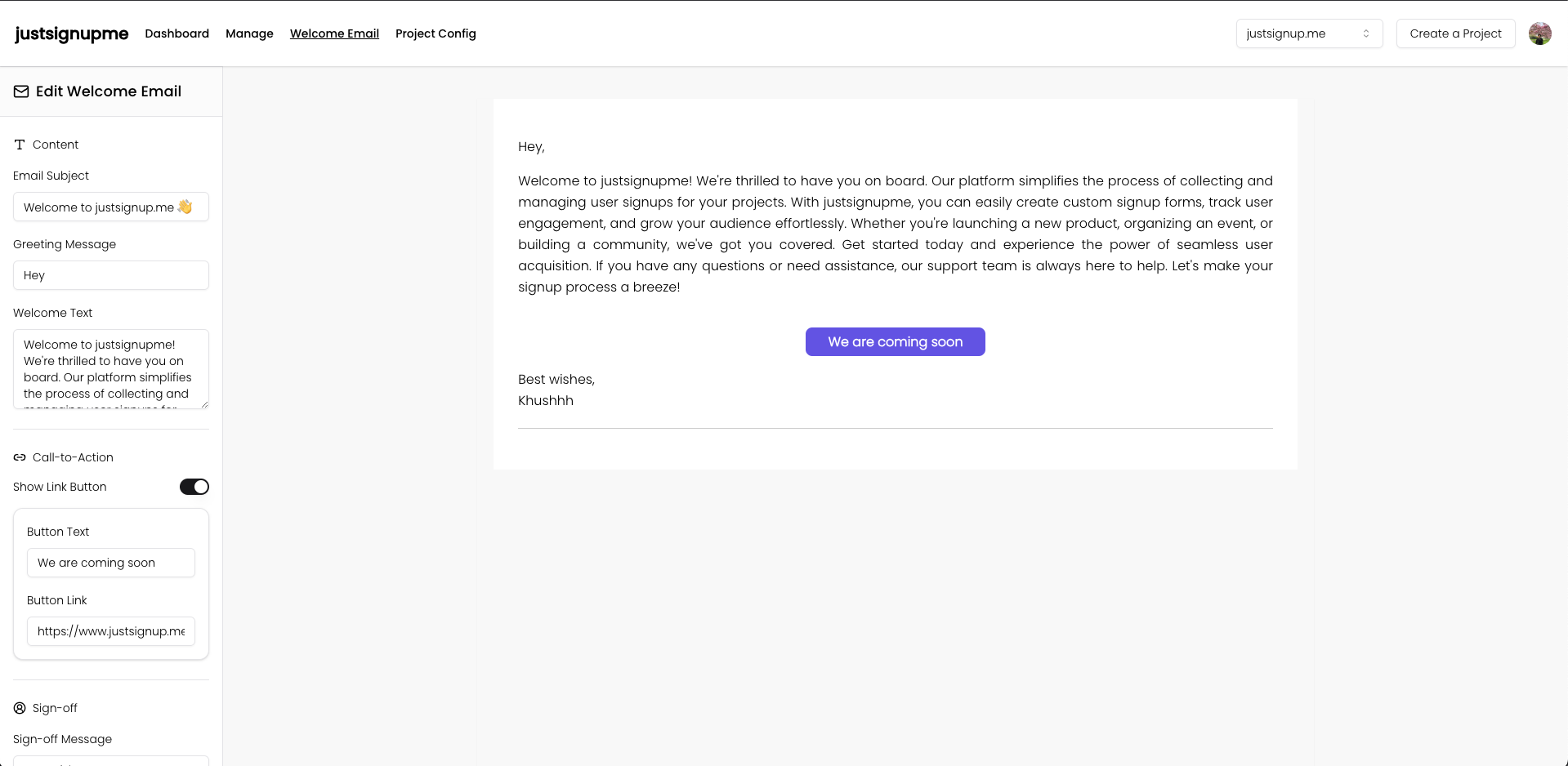 Media justsignup.me - Pendaftaran e -mel tanpa upaya & automasi e -mel selamat datang 6