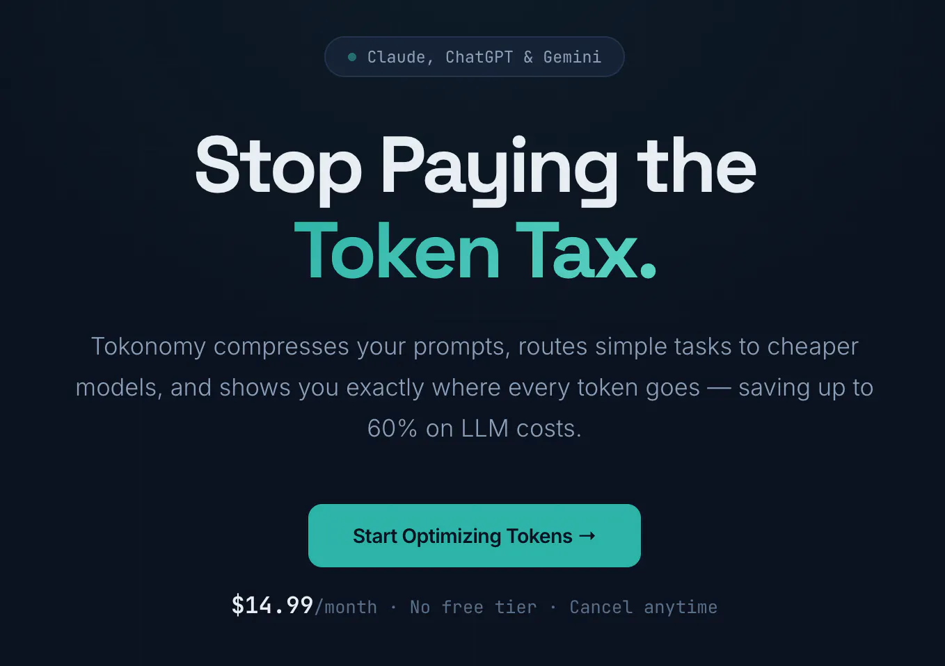 Tokonomy — Stop Bleeding LLM Tokens 專案橫幅
