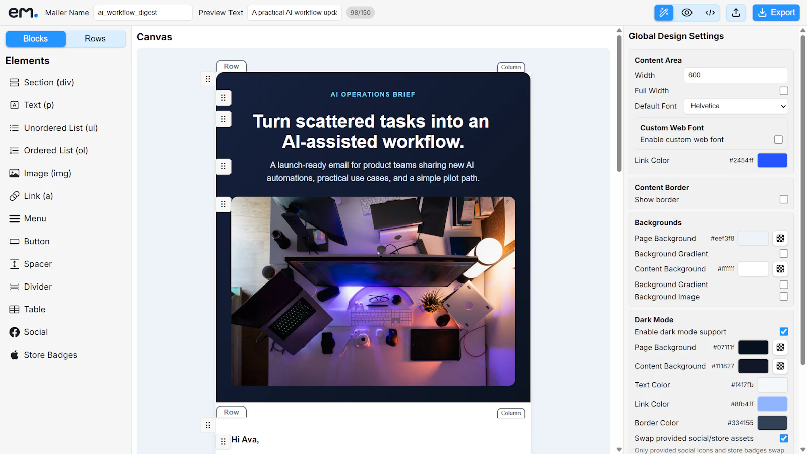 EmailBuilder.in screenshot 2