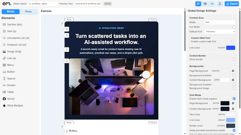 EmailBuilder.in screenshot 2