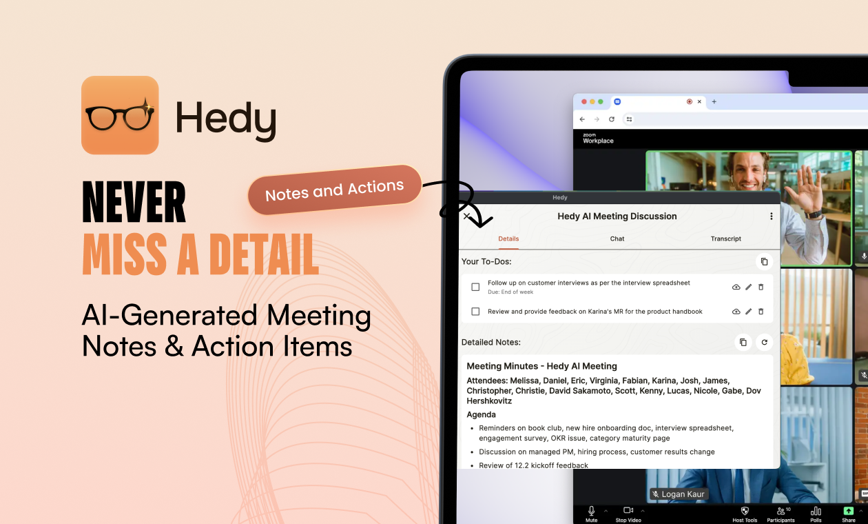Aplicación Hedy 2.0 MacOS - Entrenador de reuniones en tiempo real, estratega y tomador de notas media 3