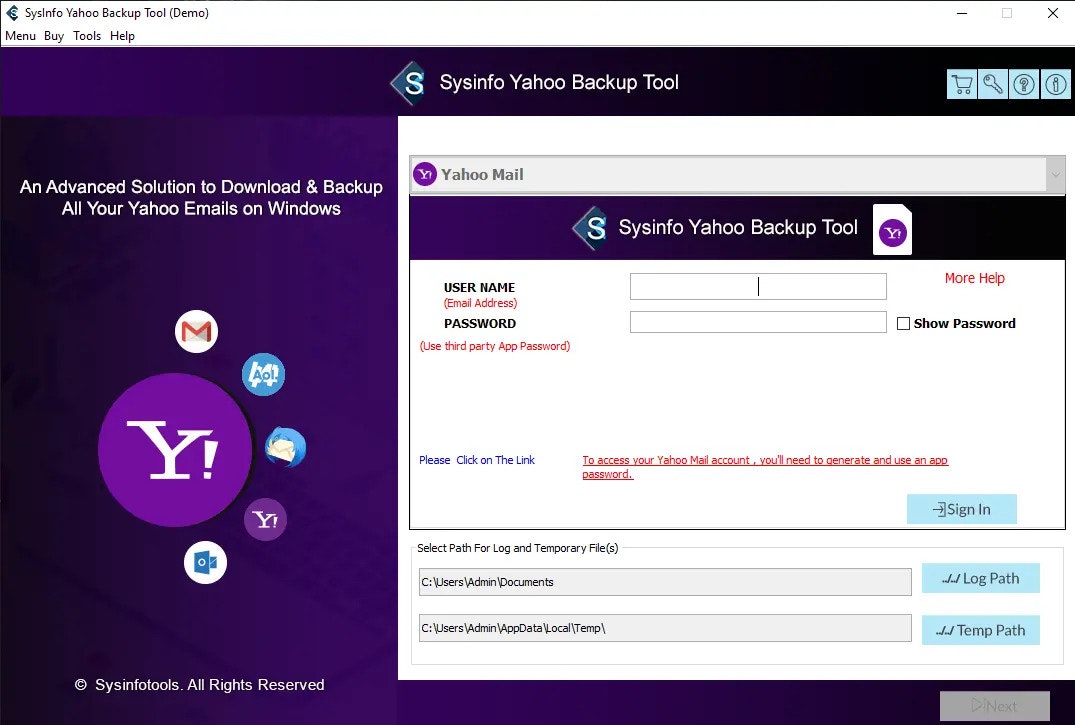 Yahoo Mailバックアップツール - バックアップYahooメールボックスアイテムは、PST、MSG、EML、TXTなどになります。メディア1
