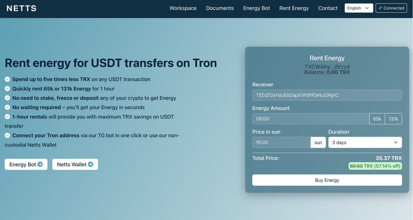 Média Netts - Location de l'énergie tron ​​sans jalonner - Économisez jusqu'à 5x sur les frais USDT sans jalonner TRX 1