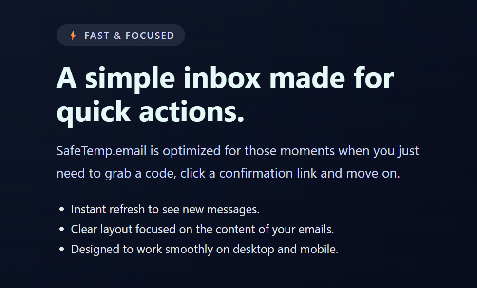SafeTemp.email - Screenshot 2 showing product features and functionality