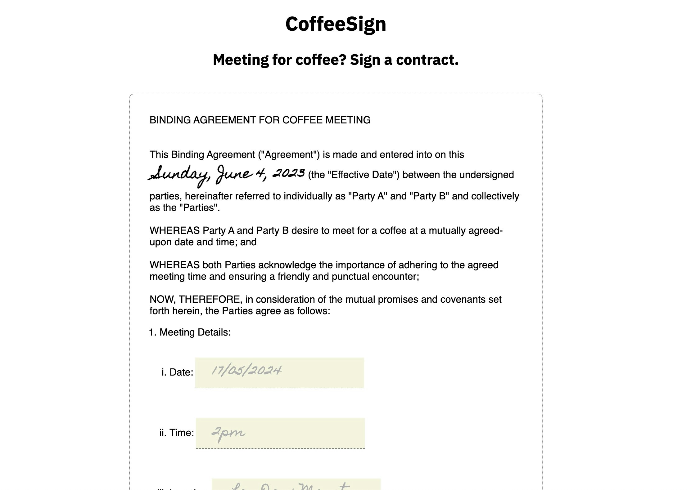 Koffie - Ontmoeting voor koffie?Teken een contract media 2
