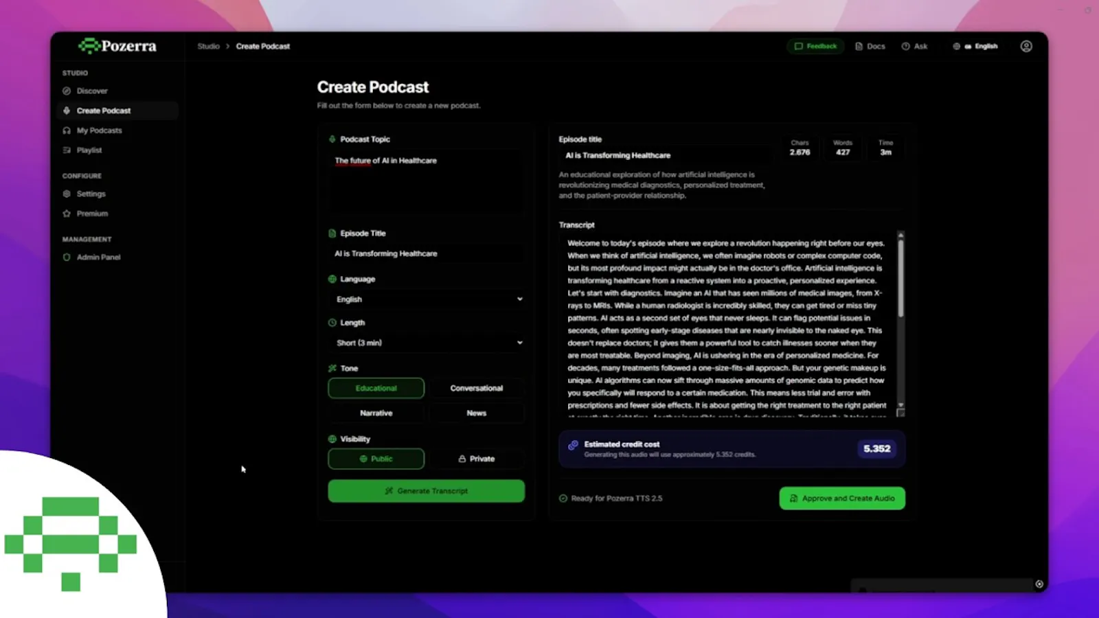 Pozerra - AI Podcast Platform screenshot 1 (video preview)