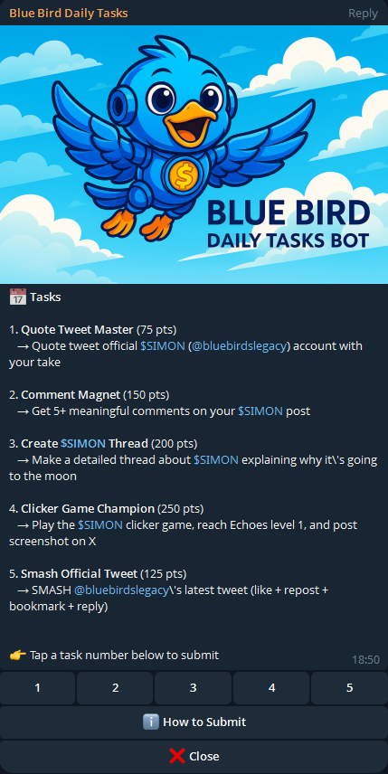 Blue Bird Daily Tasks Bot gallery image
