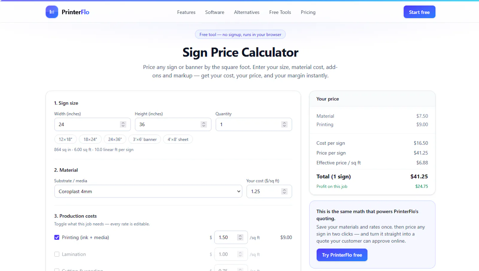 Free Sign Price Calculator — Price Signs screenshot 1