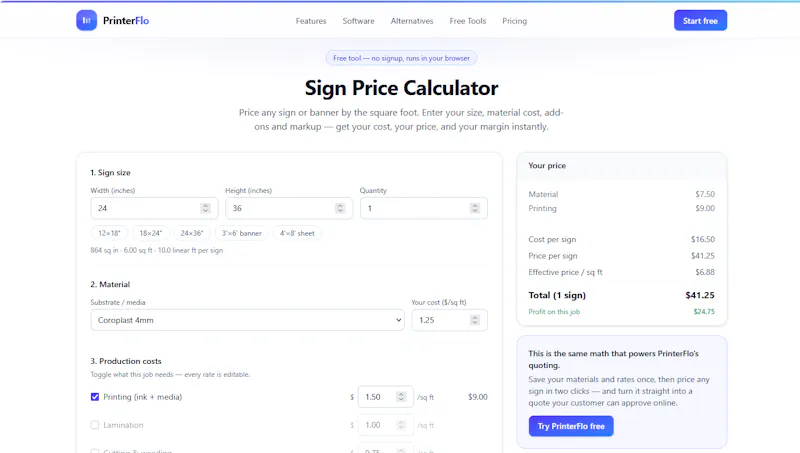 Free Sign Price Calculator — Price Signs screenshot 1