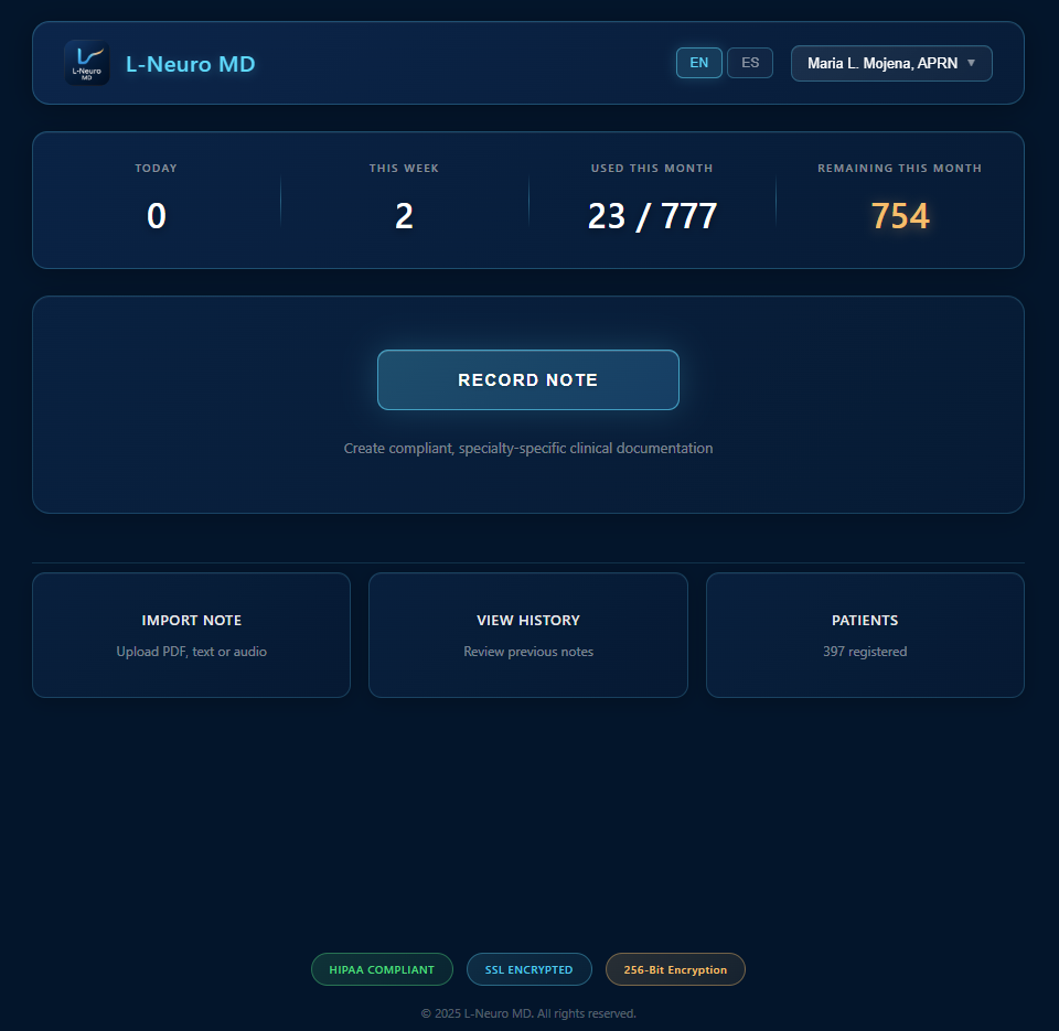 L-Neuro MD - Main product screenshot demonstrating key features and user interface