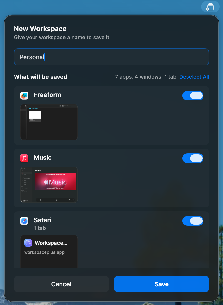 Workspace+ - Restore macOS workspaces gallery image