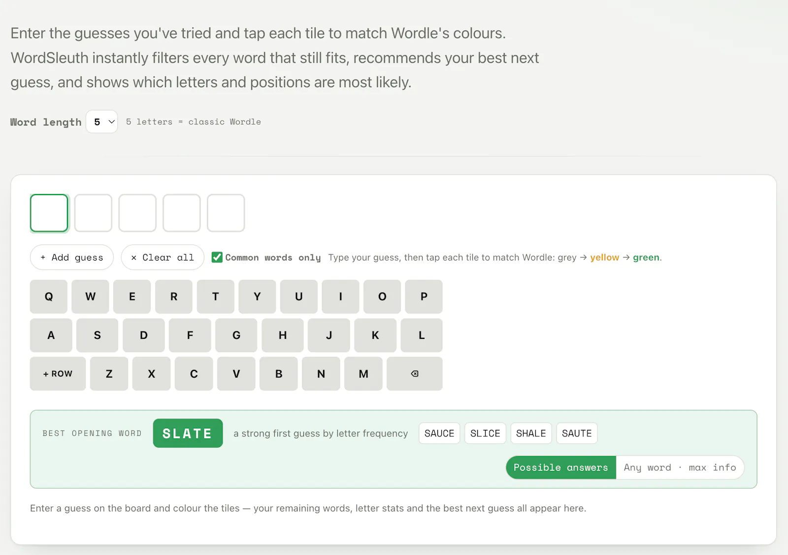 WordSleuth Wordle Solver screenshot 1